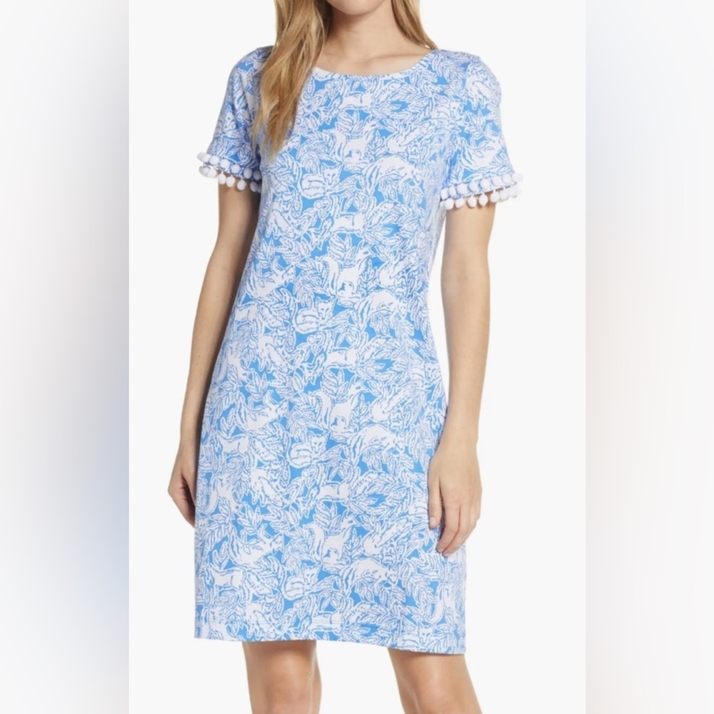 Lilly Pulitzer Lissie Shift Dress Pom Pom Detail Coastal Fox